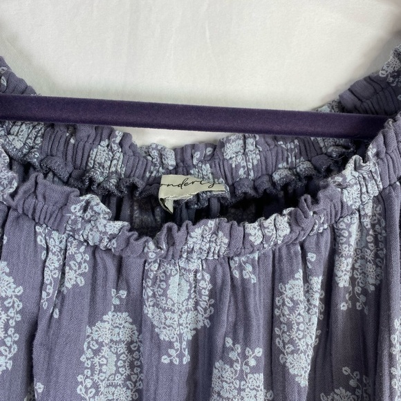 Wonderly 1X Gray/Blue with Light Blue Design Sloughed Cotton Dress, Pouf Sleeves - Picture 5 of 7